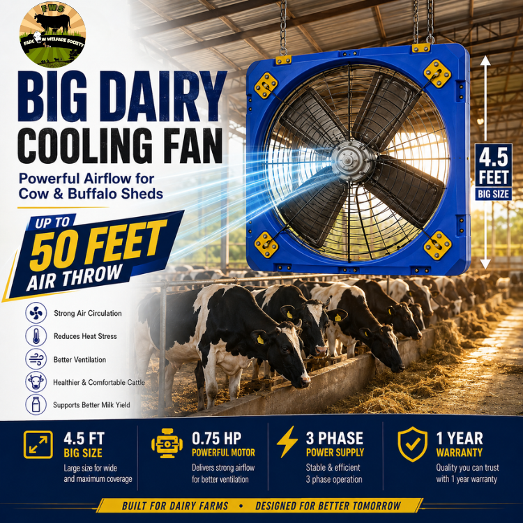 Farcow Big Dairy Farm Cooling Fan for Cow & Buffalo Shed | 0.75 HP 3 Phase Copper Motor | 50 Feet Air Throw | Heavy Duty Cattle Cooling & Livestock Ventilation Fan | 1 Year Warranty